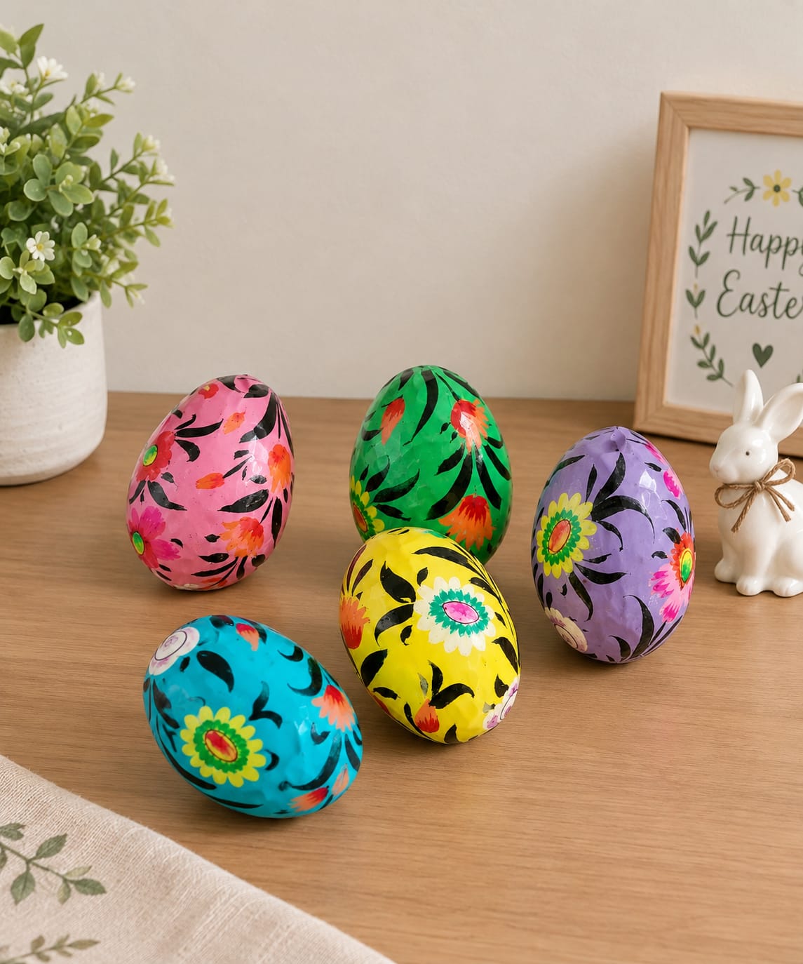 Little Blooms Handcrafted Paper Mache Eggs Decor | Assorted Colours | Set of 5