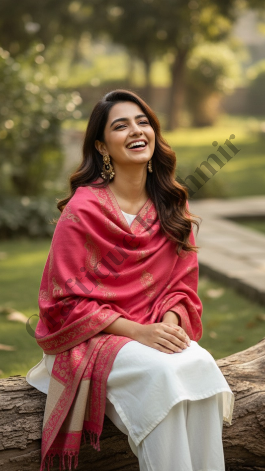 Dual Shade | Pink and Golden | Kashmiri Kani Woolen Shawl | Ladies Winter Shawl