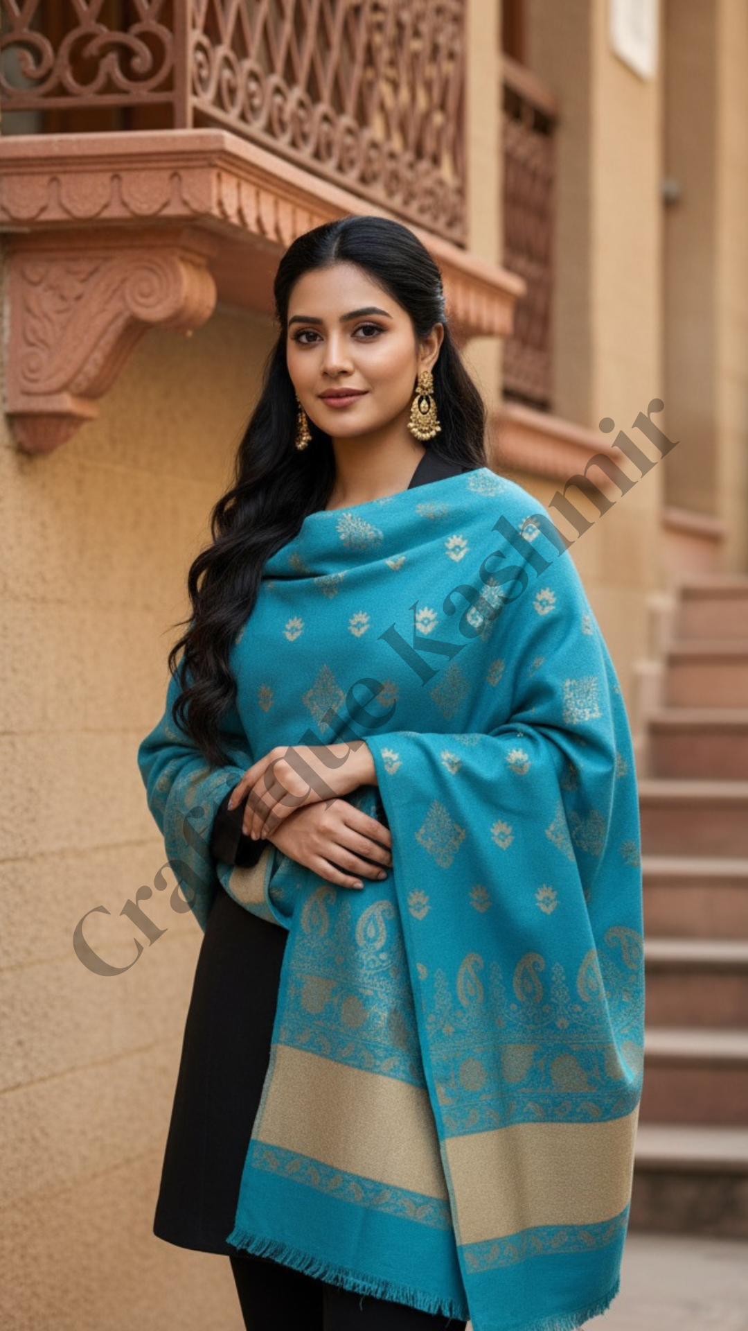 Dual Shade | Blue and Golden | Kashmiri Kani Woolen Shawl | Ladies Winter Shawl