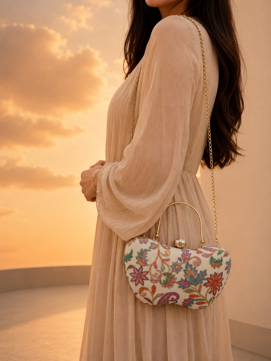 Ivory Kalamkari Embroidered Clutch |Premium Wedding & Party Handbag