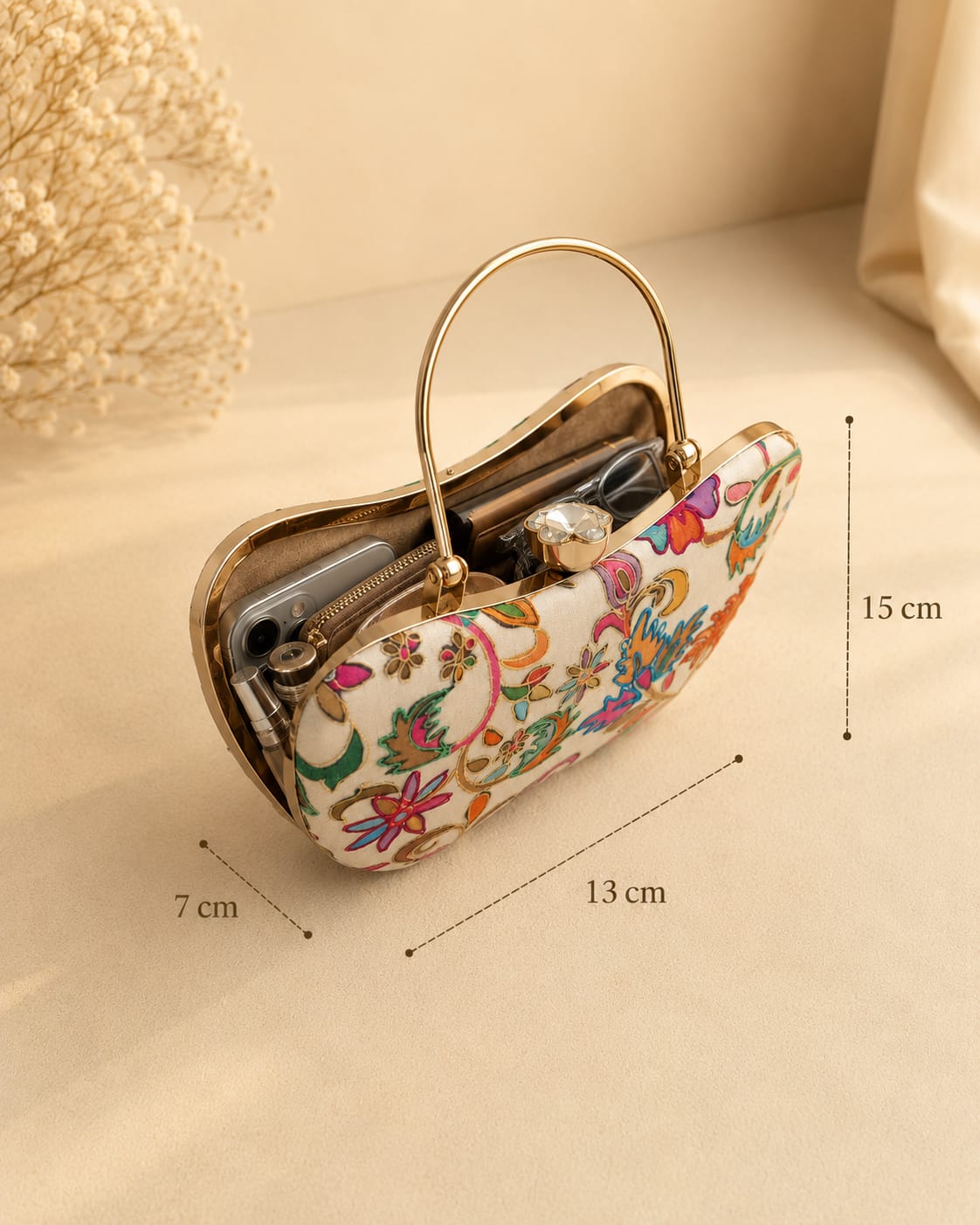 Ivory Kalamkari Embroidered Clutch |Premium Wedding & Party Handbag