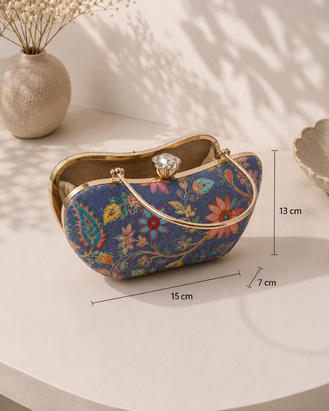 Deep Periwinkle Kalamkari Embroidered Clutch |Premium Wedding & Party Handbag